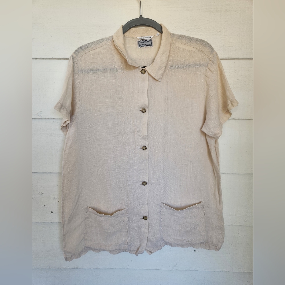Fendissime Fendi Button Down Linen Blouse with Pockets Women's size 44 S - M